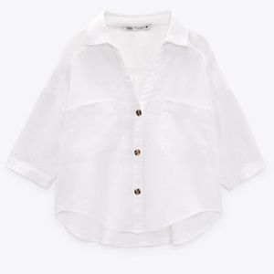 ZARA WHITE SHORT SLEEVE LINEN SHIRT